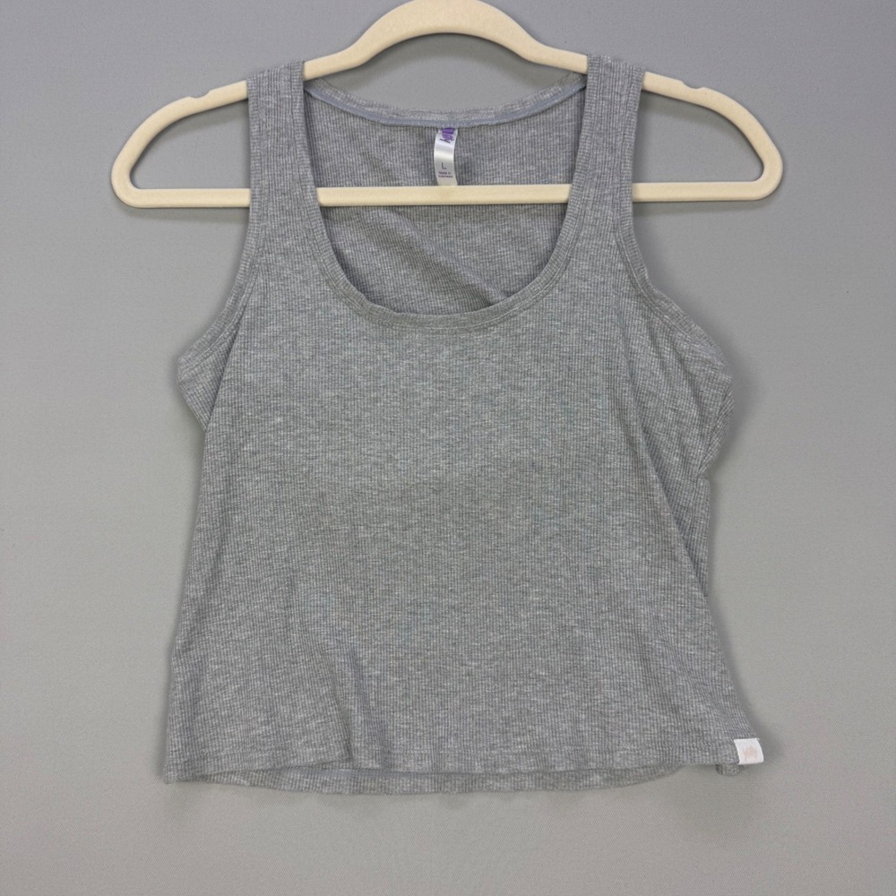 Yitty Lizzo Soft Rib Cropped Tank Large Heather Gray Scoop Neck Ribbed Active